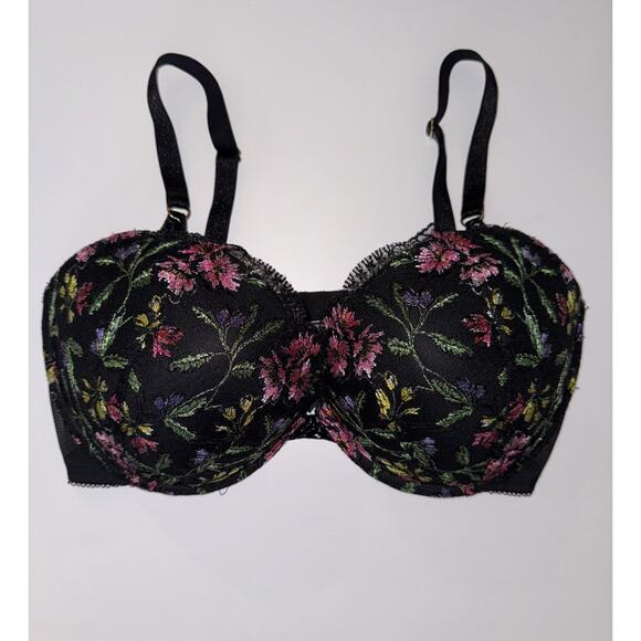 Victoria’s Secret Very Sexy Push Up Bra Black Embroidered Floral Size 36DD - Picture 1 of 5